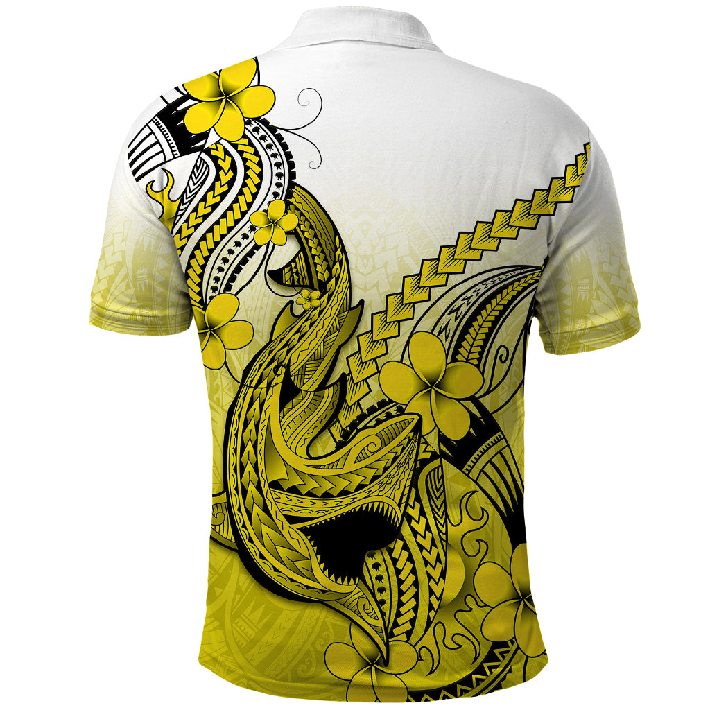 Hawaii Polo Shirt Polynesian Shark Tattoo With Plumeria Yellow Gradient - Wonder Print Shop
