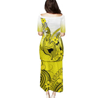 Hawaii Puletasi Polynesian Shark Tattoo With Plumeria Yellow Gradient - Wonder Print Shop