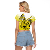 Hawaii Raglan Cropped T Shirt Polynesian Shark Tattoo With Plumeria Yellow Gradient - Wonder Print Shop