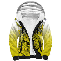 Hawaii Sherpa Hoodie Polynesian Shark Tattoo With Plumeria Yellow Gradient - Wonder Print Shop
