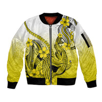 Hawaii Sleeve Zip Bomber Jacket Polynesian Shark Tattoo With Plumeria Yellow Gradient - Wonder Print Shop