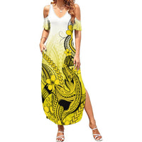 Hawaii Summer Maxi Dress Polynesian Shark Tattoo With Plumeria Yellow Gradient - Wonder Print Shop