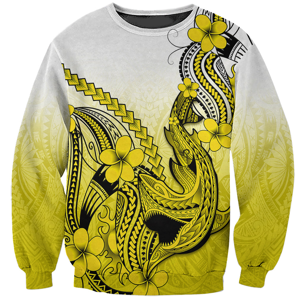 Hawaii Sweatshirt Polynesian Shark Tattoo With Plumeria Yellow Gradient - Wonder Print Shop