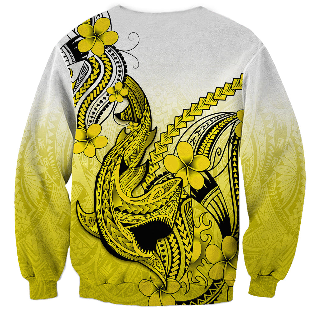 Hawaii Sweatshirt Polynesian Shark Tattoo With Plumeria Yellow Gradient - Wonder Print Shop