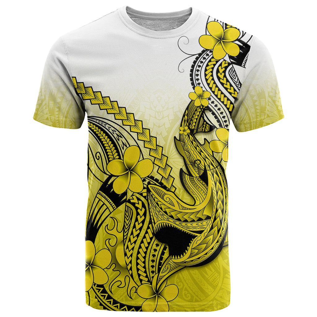 Hawaii T Shirt Polynesian Shark Tattoo With Plumeria Yellow Gradient - Wonder Print Shop