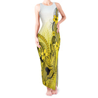 Hawaii Tank Maxi Dress Polynesian Shark Tattoo With Plumeria Yellow Gradient - Wonder Print Shop