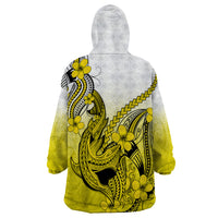 Hawaii Wearable Blanket Hoodie Polynesian Shark Tattoo With Plumeria Yellow Gradient - Wonder Print Shop
