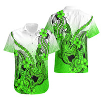Hawaii Hawaiian Shirt Polynesian Shark Tattoo With Plumeria Green Gradient - Wonder Print Shop