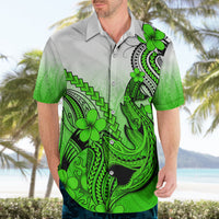 Hawaii Hawaiian Shirt Polynesian Shark Tattoo With Plumeria Green Gradient - Wonder Print Shop