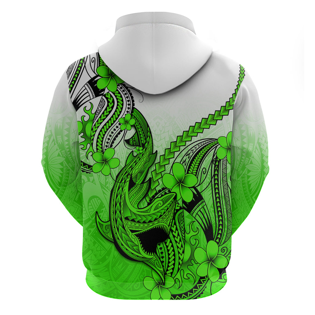 Hawaii Hoodie Polynesian Shark Tattoo With Plumeria Green Gradient - Wonder Print Shop