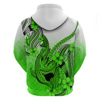 Hawaii Hoodie Polynesian Shark Tattoo With Plumeria Green Gradient - Wonder Print Shop