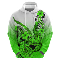 Hawaii Hoodie Polynesian Shark Tattoo With Plumeria Green Gradient - Wonder Print Shop
