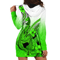 Hawaii Hoodie Dress Polynesian Shark Tattoo With Plumeria Green Gradient - Wonder Print Shop