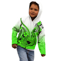 Hawaii Kid Hoodie Polynesian Shark Tattoo With Plumeria Green Gradient - Wonder Print Shop