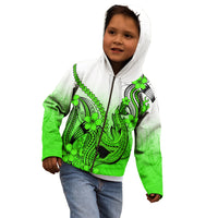 Hawaii Kid Hoodie Polynesian Shark Tattoo With Plumeria Green Gradient - Wonder Print Shop