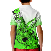 Hawaii Kid Polo Shirt Polynesian Shark Tattoo With Plumeria Green Gradient - Wonder Print Shop