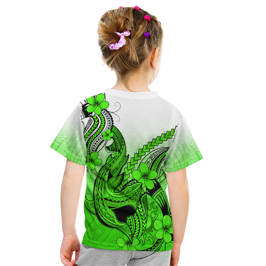 Hawaii Kid T Shirt Polynesian Shark Tattoo With Plumeria Green Gradient - Wonder Print Shop