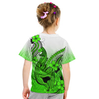 Hawaii Kid T Shirt Polynesian Shark Tattoo With Plumeria Green Gradient - Wonder Print Shop