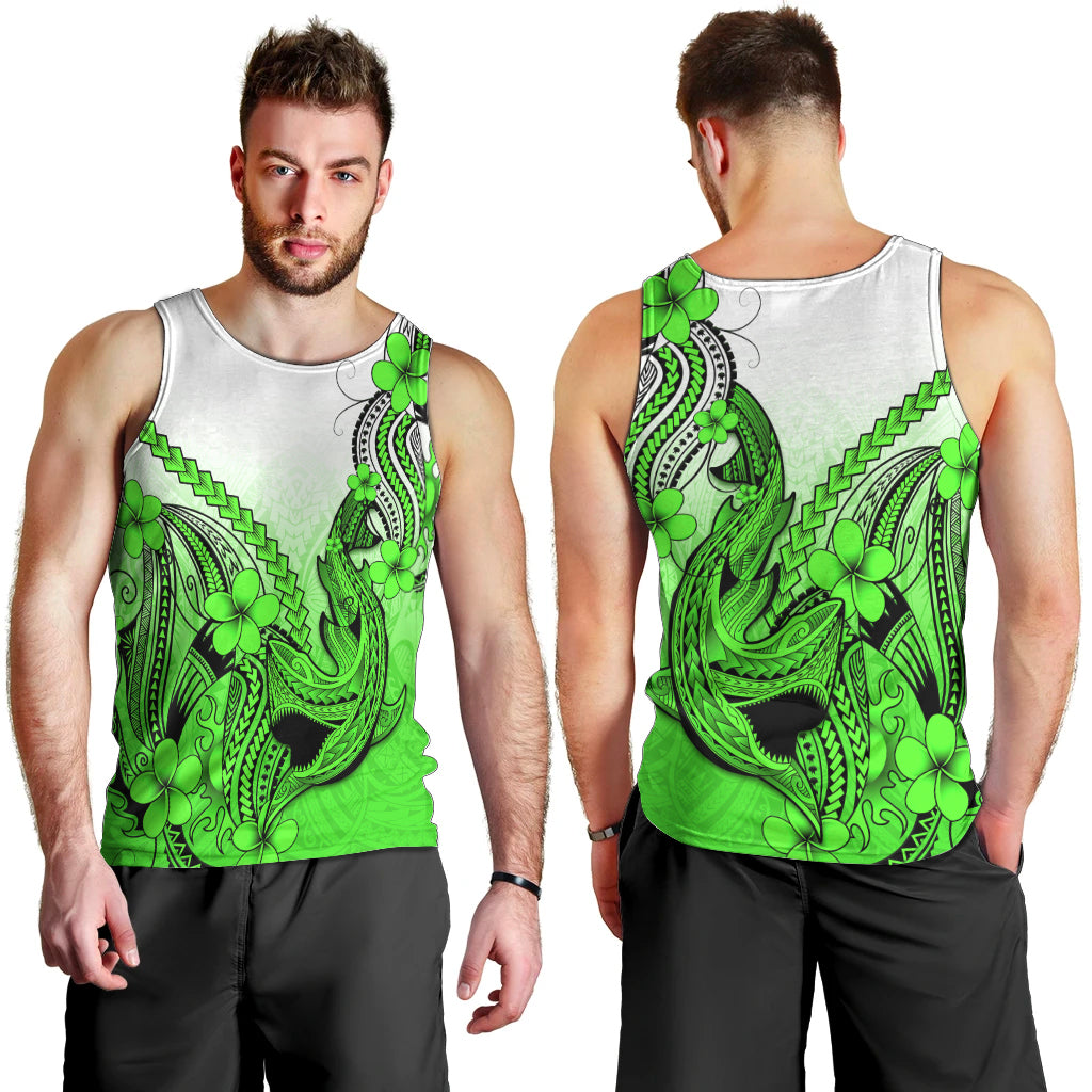 hawaii-men-tank-top-polynesian-shark-tattoo-with-plumeria-green-gradient