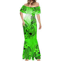 Hawaii Mermaid Dress Polynesian Shark Tattoo With Plumeria Green Gradient - Wonder Print Shop
