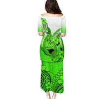 Hawaii Puletasi Polynesian Shark Tattoo With Plumeria Green Gradient - Wonder Print Shop