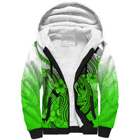 Hawaii Sherpa Hoodie Polynesian Shark Tattoo With Plumeria Green Gradient - Wonder Print Shop