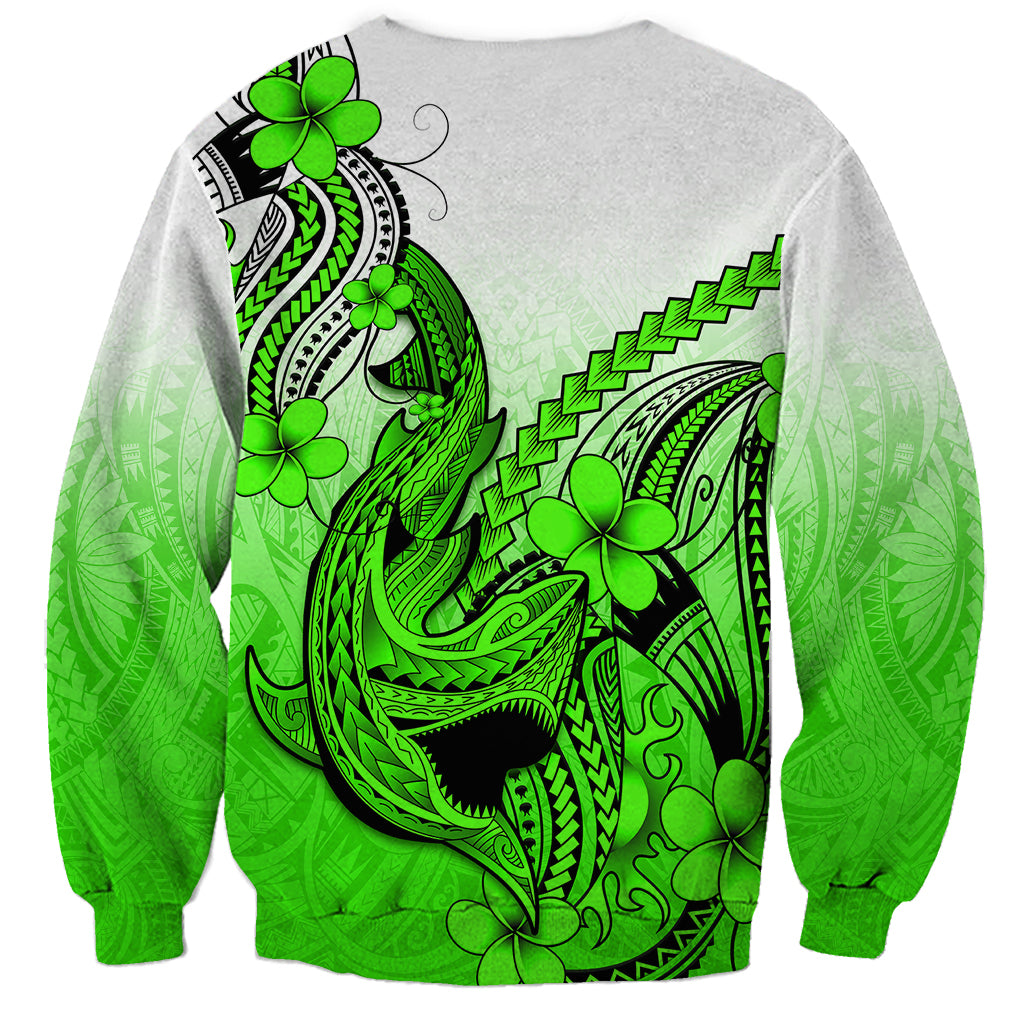 Hawaii Sweatshirt Polynesian Shark Tattoo With Plumeria Green Gradient - Wonder Print Shop