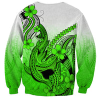 Hawaii Sweatshirt Polynesian Shark Tattoo With Plumeria Green Gradient - Wonder Print Shop