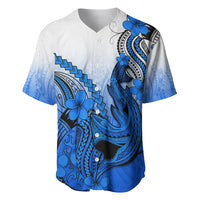 Hawaii Baseball Jersey Polynesian Shark Tattoo With Plumeria Blue Gradient - Wonder Print Shop