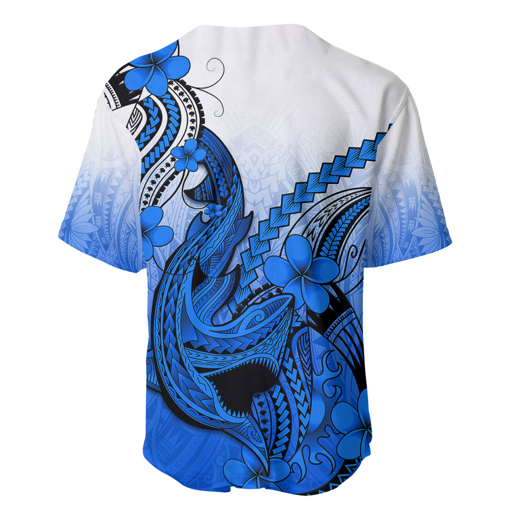 Hawaii Baseball Jersey Polynesian Shark Tattoo With Plumeria Blue Gradient - Wonder Print Shop