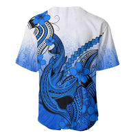 Hawaii Baseball Jersey Polynesian Shark Tattoo With Plumeria Blue Gradient - Wonder Print Shop