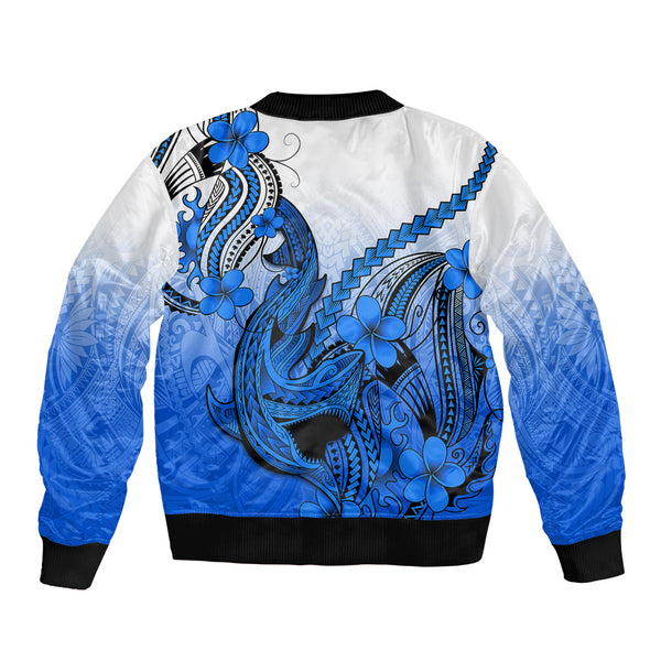 Hawaii Baseball Jacket Polynesian Shark Tattoo With Plumeria Turquoise Gradient LT14 main image 1