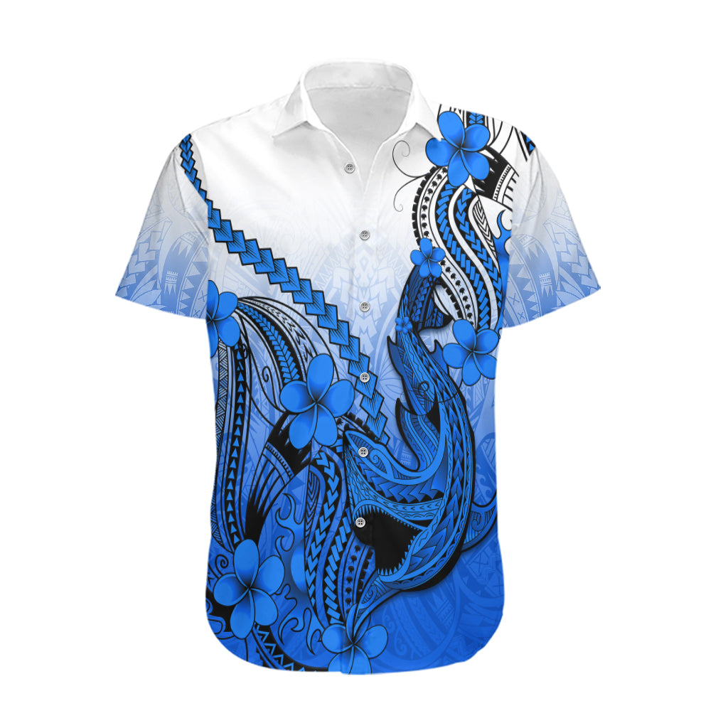 Hawaii Hawaiian Shirt Polynesian Shark Tattoo With Plumeria Blue Gradient - Wonder Print Shop