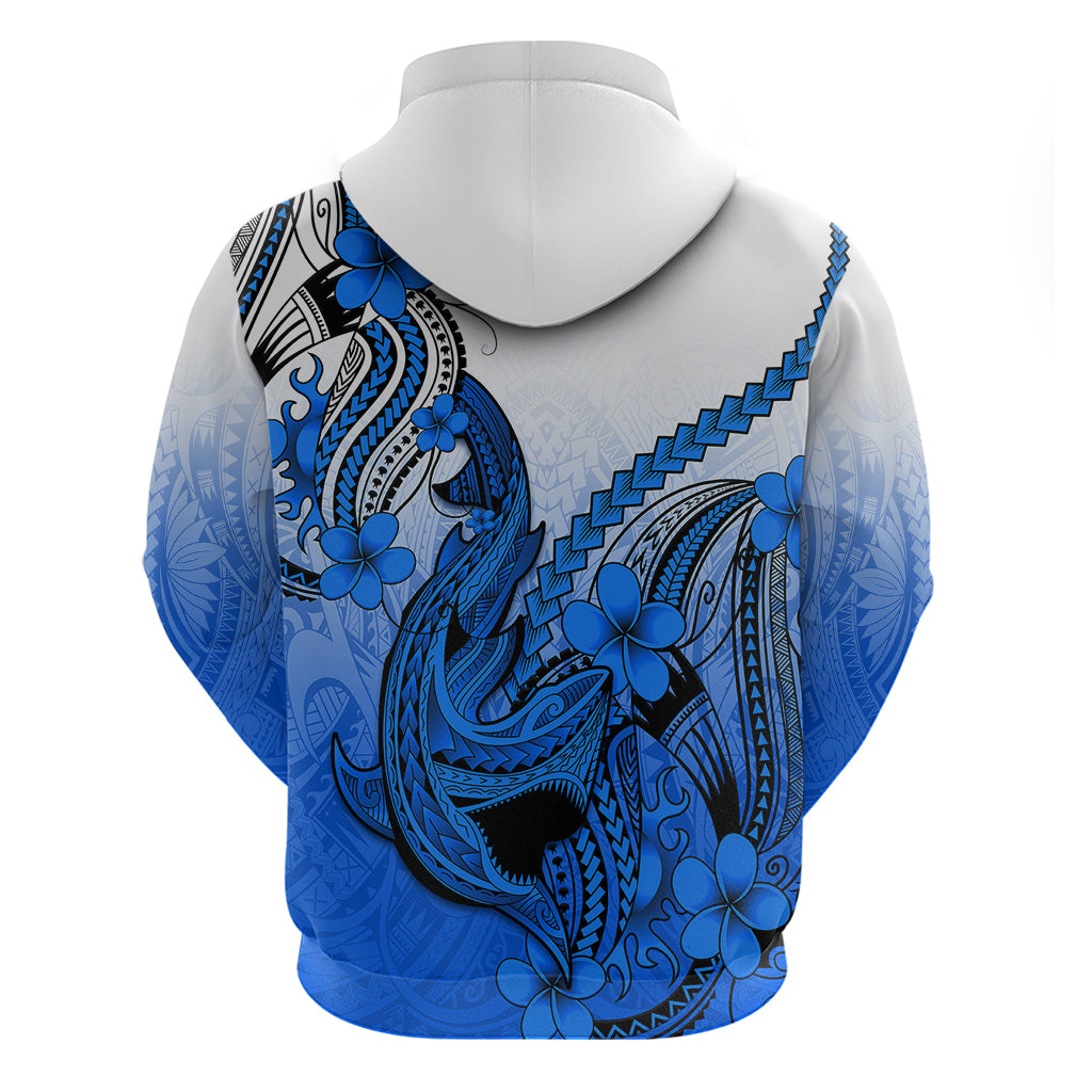 Hawaii Hoodie Polynesian Shark Tattoo With Plumeria Blue Gradient - Wonder Print Shop