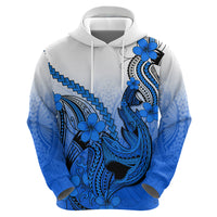 Hawaii Hoodie Polynesian Shark Tattoo With Plumeria Blue Gradient - Wonder Print Shop