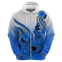 Hawaii Hoodie Polynesian Shark Tattoo With Plumeria Blue Gradient - Wonder Print Shop
