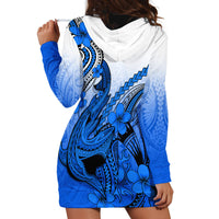 Hawaii Hoodie Dress Polynesian Shark Tattoo With Plumeria Blue Gradient - Wonder Print Shop