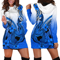 Hawaii Hoodie Dress Polynesian Shark Tattoo With Plumeria Blue Gradient - Wonder Print Shop