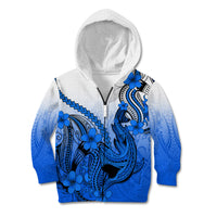 Hawaii Kid Hoodie Polynesian Shark Tattoo With Plumeria Blue Gradient - Wonder Print Shop