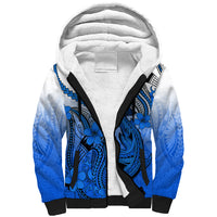 Hawaii Sherpa Hoodie Polynesian Shark Tattoo With Plumeria Blue Gradient - Wonder Print Shop