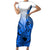 Hawaii Short Sleeve Bodycon Dress Polynesian Shark Tattoo With Plumeria Blue Gradient - Wonder Print Shop