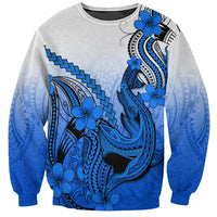 Hawaii Sweatshirt Polynesian Shark Tattoo With Plumeria Blue Gradient - Wonder Print Shop