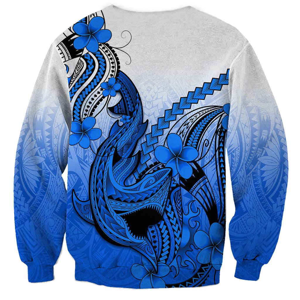 Hawaii Sweatshirt Polynesian Shark Tattoo With Plumeria Blue Gradient - Wonder Print Shop
