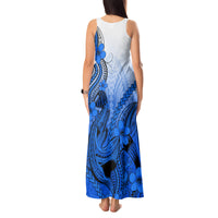 Hawaii Tank Maxi Dress Polynesian Shark Tattoo With Plumeria Blue Gradient - Wonder Print Shop