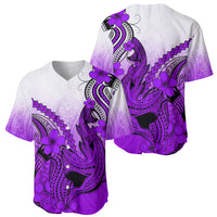 Hawaii Baseball Jersey Polynesian Shark Tattoo With Plumeria Purple Gradient - Wonder Print Shop