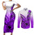Hawaii Couples Matching Short Sleeve Bodycon Dress and Long Sleeve Button Shirts Polynesian Shark Tattoo With Plumeria Purple Gradient - Wonder Print Shop