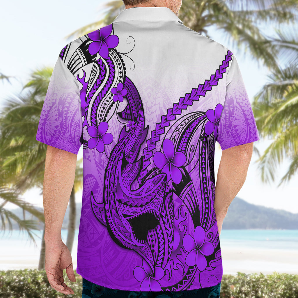 Hawaii Hawaiian Shirt Polynesian Shark Tattoo With Plumeria Purple Gradient - Wonder Print Shop