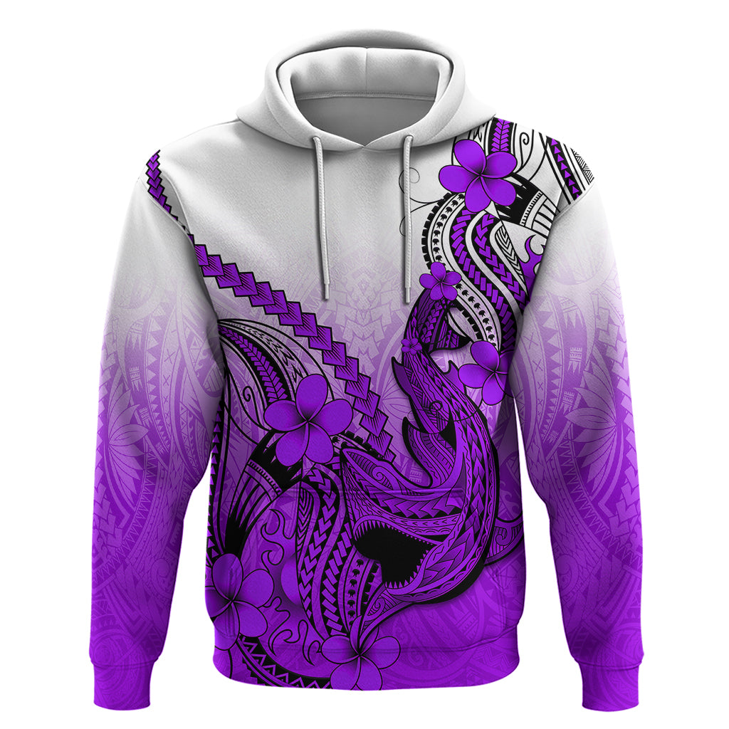 Hawaii Hoodie Polynesian Shark Tattoo With Plumeria Purple Gradient - Wonder Print Shop