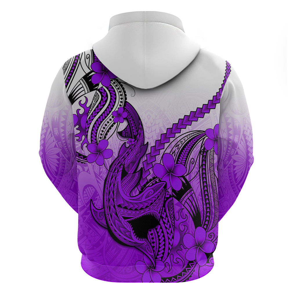 Hawaii Hoodie Polynesian Shark Tattoo With Plumeria Purple Gradient - Wonder Print Shop