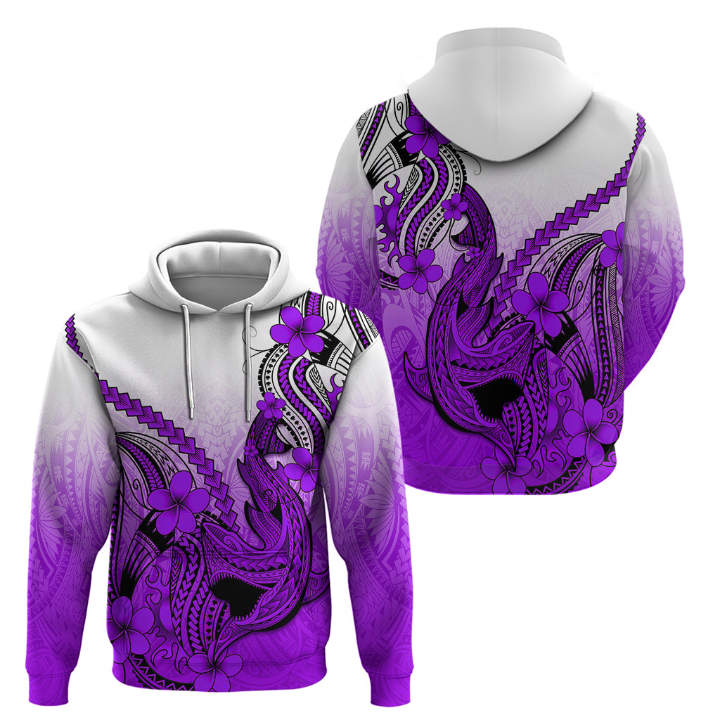 Hawaii Hoodie Polynesian Shark Tattoo With Plumeria Purple Gradient - Wonder Print Shop